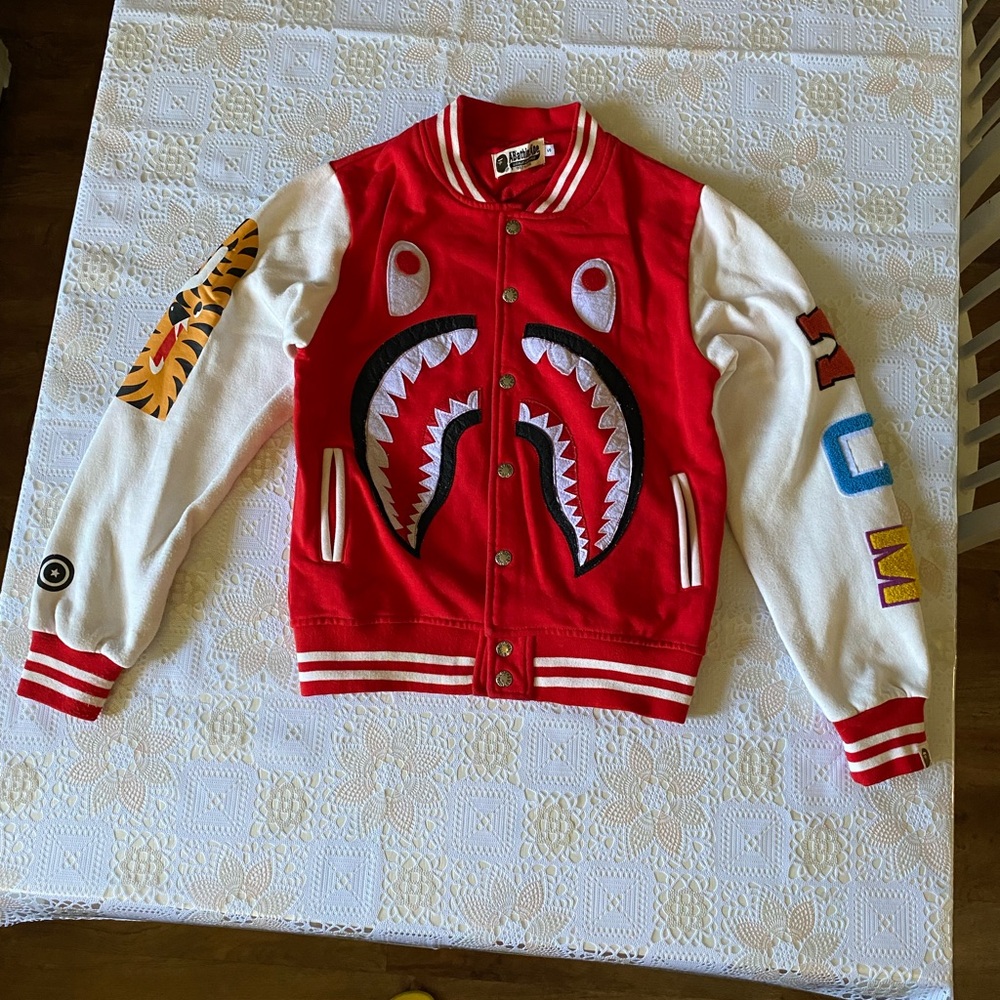 Bathing ape Red and White Bomber Jacket